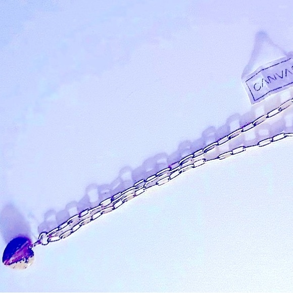 CANVAS NWT necklace Picture Jasper stone Heart matte paperclip  gold chain 18” - Picture 8 of 11